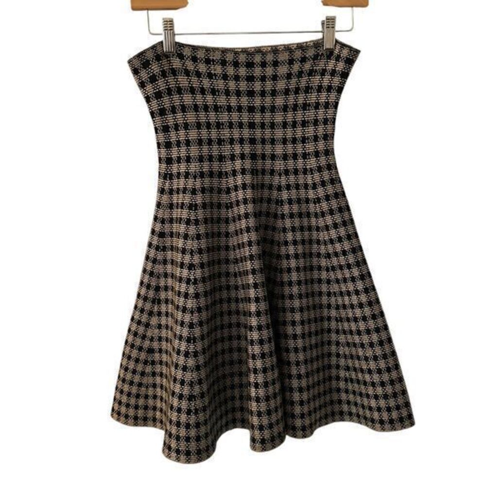 Goddess Black and Cream Plaid Wool Blend‎ Fit Flare Stretchy Skirt One Size